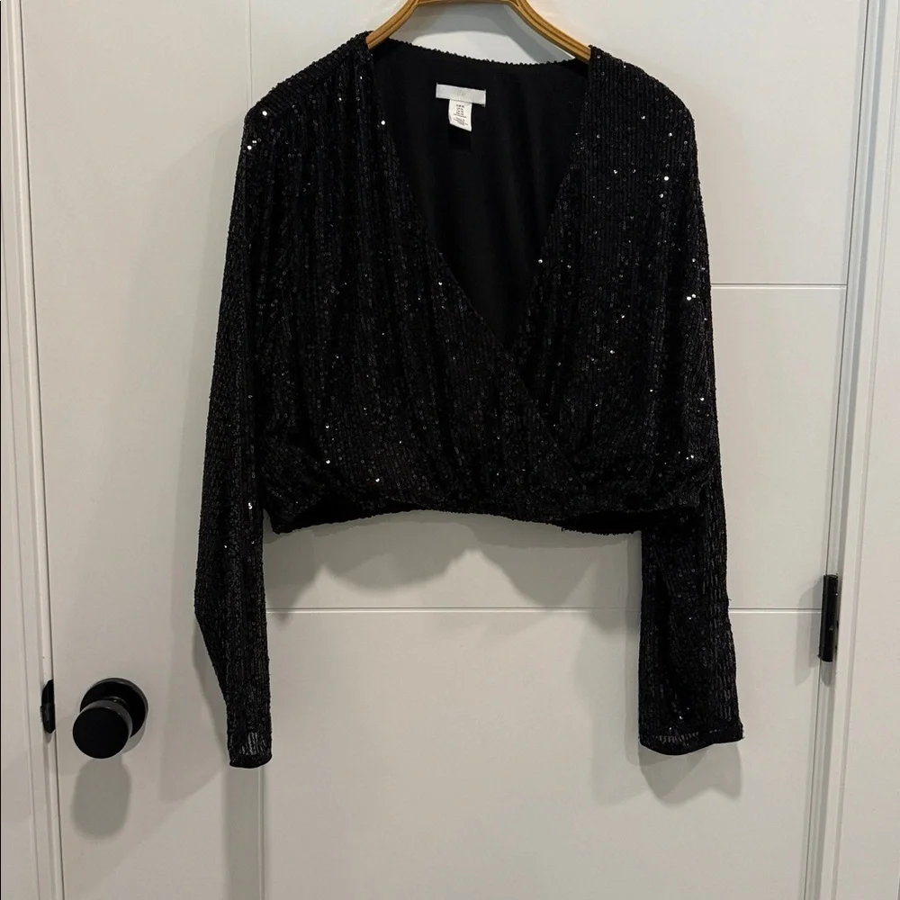 H&M Black Sequin Blouse size XL - Picture 2 of 6